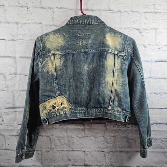 POLO Jeans Co Cropped Libby Jean Jacket Distressed Large - Picture 3 of 7